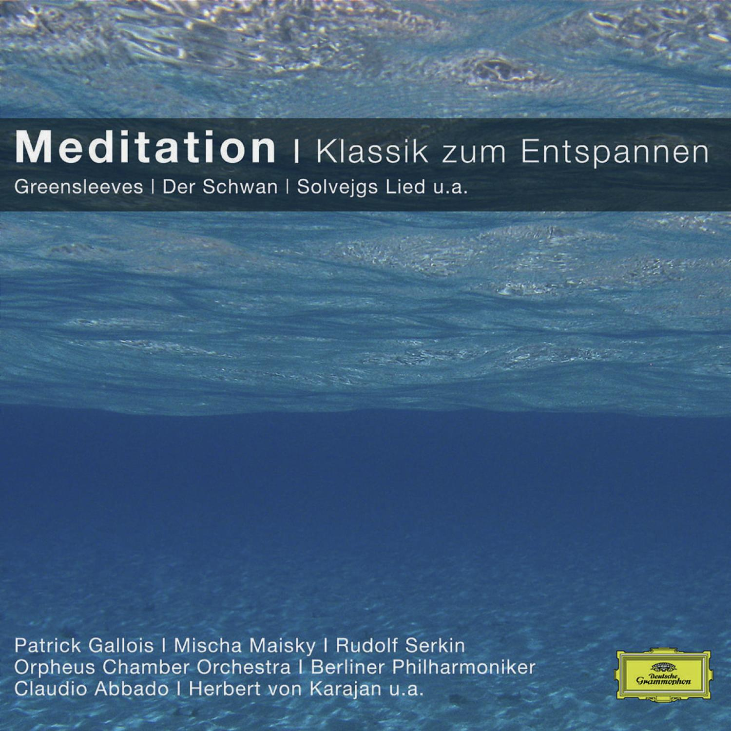 CD-Cover von 'Meditation'. Blauer Wasserhintergrund mit Text und Namen der Komponisten.