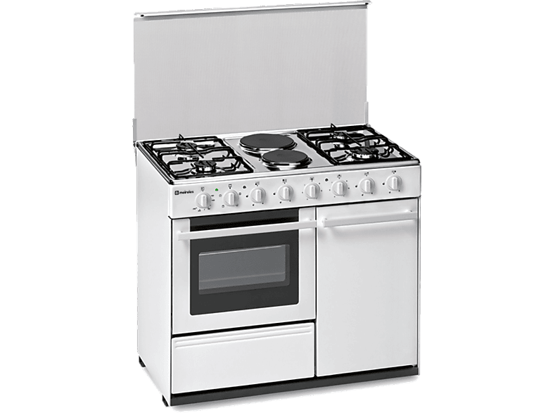 Cocina - Meireles E 920 W, gas butano/Eléctrica, 4 quemadores, 2 Placas eléctricas, Blanco