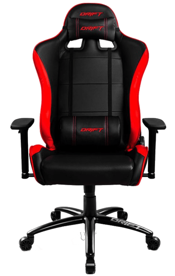 Silla gaming - Drift DR200BR, Reposabrazos ajustable, Cojines, Negro y rojo