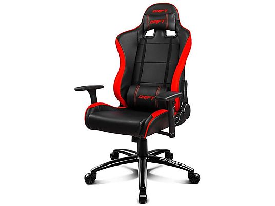 Silla gaming - Drift DR200BR, Reposabrazos ajustable, Cojines, Negro y rojo