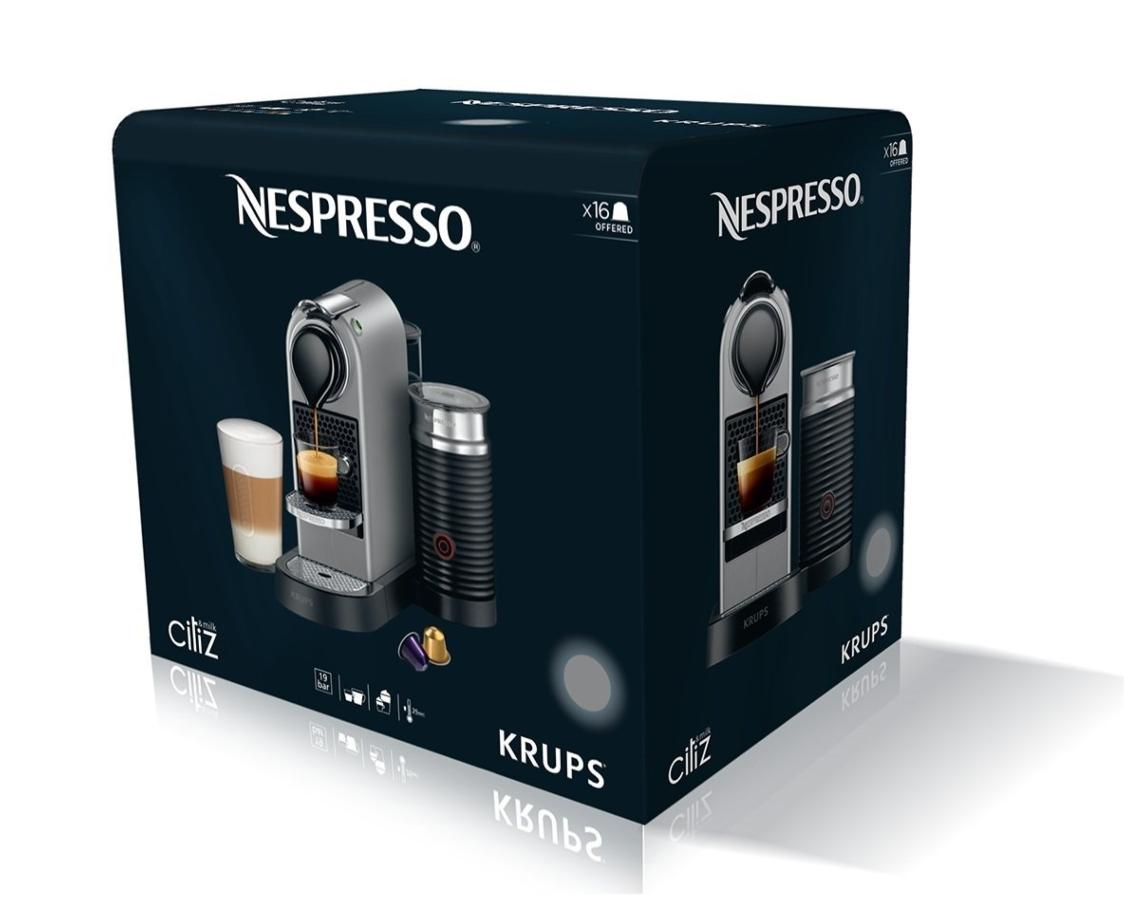 Cafetera de cápsulas - Nespresso Krups XN 7405 PR4 CITIZ ROJA, 19 bares