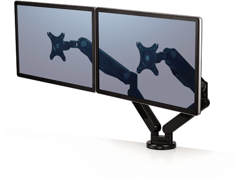 Brazo Doble Fellowes monitor platinum negro para series soporte ajustable con funciones inclinación giro y 2 puertos usb tamaño del 32 8042501 abrazaderaatornillado mesa 360º