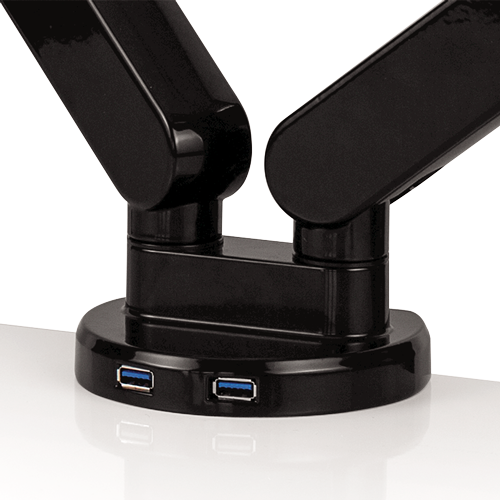 Brazo para monitor doble - Fellowes Platinum Series, Rotación 360º, USB, Negro