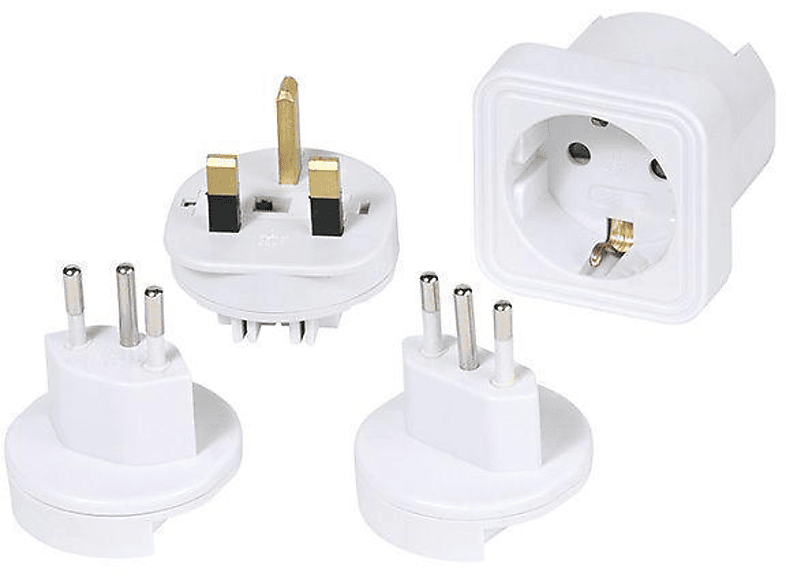 Adaptador viaje Vivanco, Europa 4 piezas, UK, CH, IT, blanco
