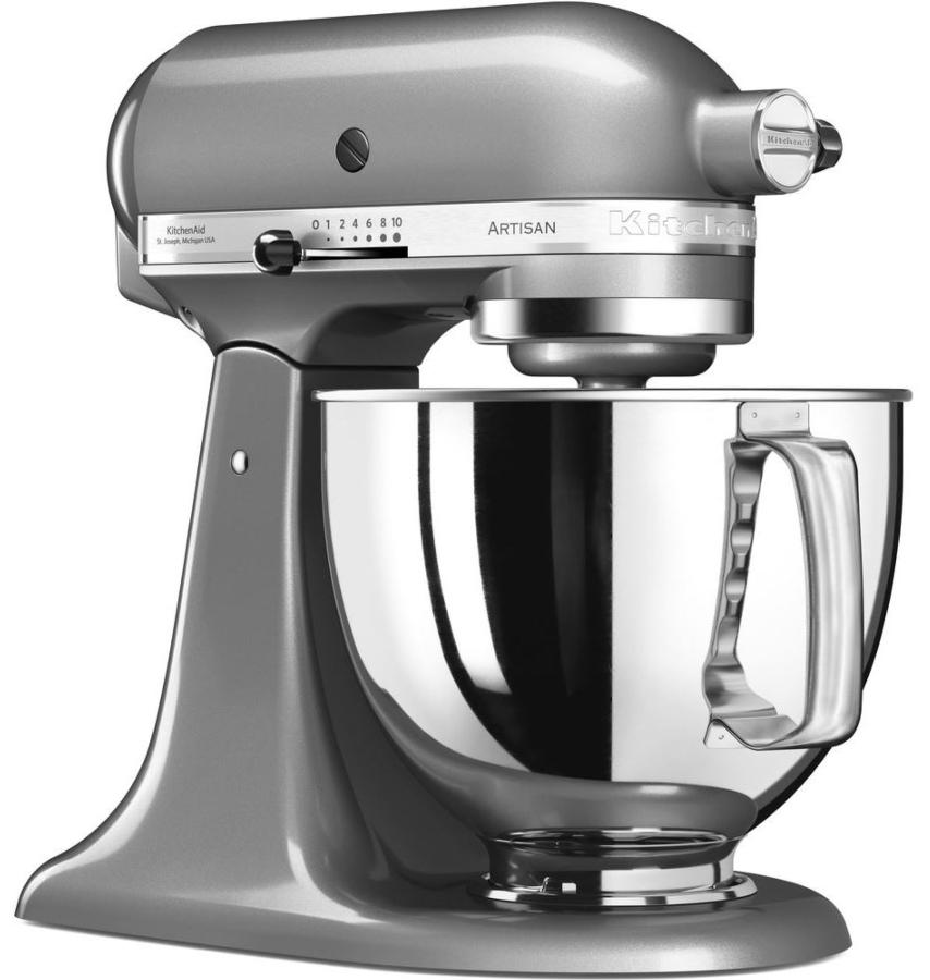 Robot de cocina - KitchenAid 5KSM125ECU Artisan, 300 W, Bol 4.8 L, Acción planetaria, Plateado