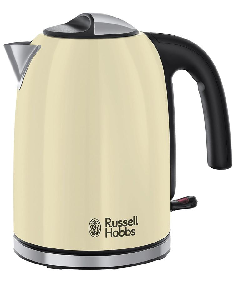Hervidor de agua - Russell Hobbs Classic Cream Colours Plus+, 2400W, 1.7 L, Filtro lavable, Base