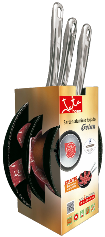 Set sartenes - Jata Hogar 3 sartenes SF4, 18, 22 y 26 cm, Recubrimiento antiadherente