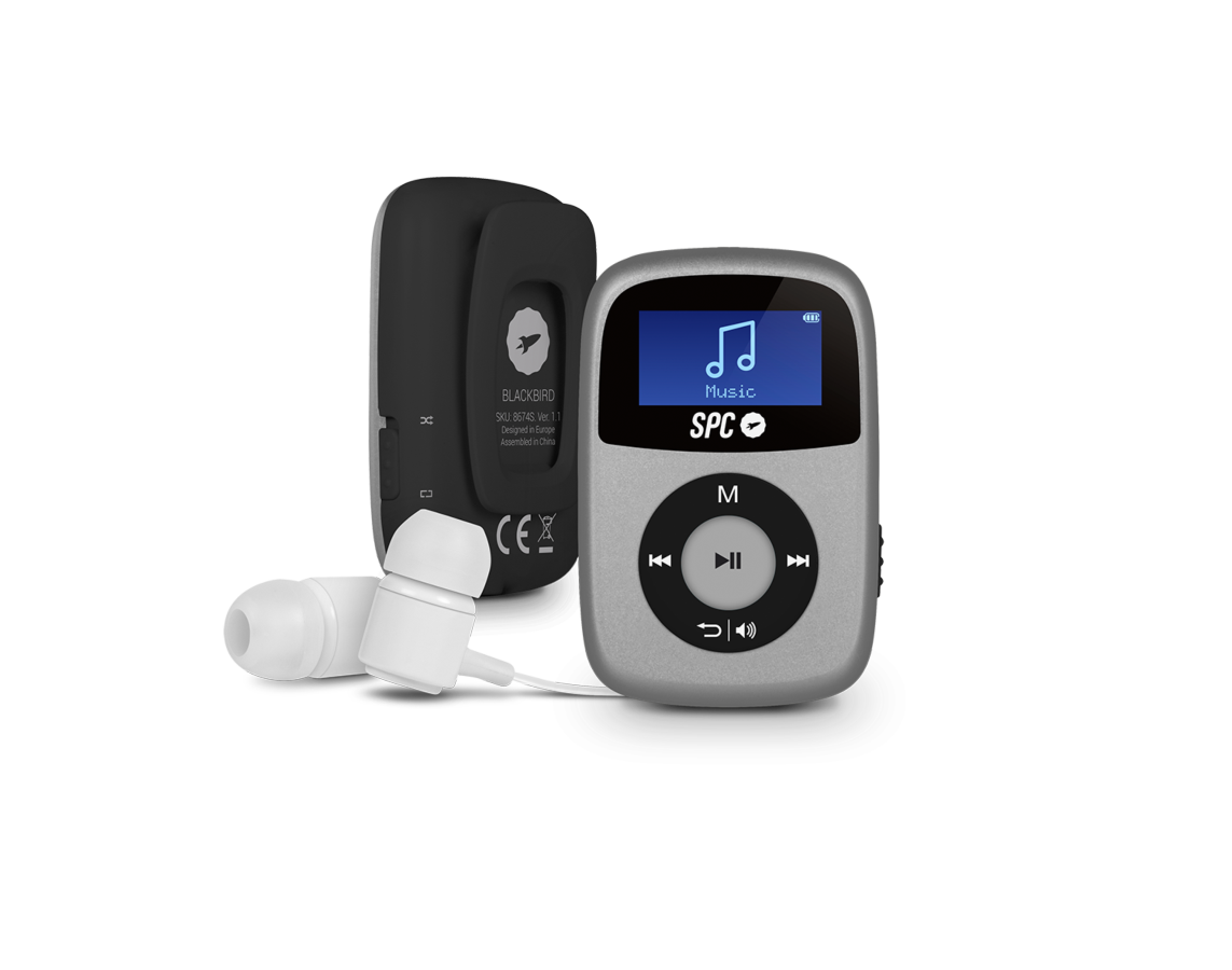Reproductor MP3 - SPC Blackbird, 4GB, 12 h Autonomía, MicroSD, Radio FM, Plateado