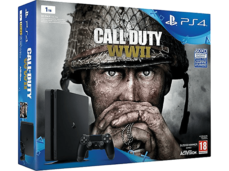 Consola | Sony PS4 Slim + Call Duty WWII, 1TB, Dualshock 4, Negro