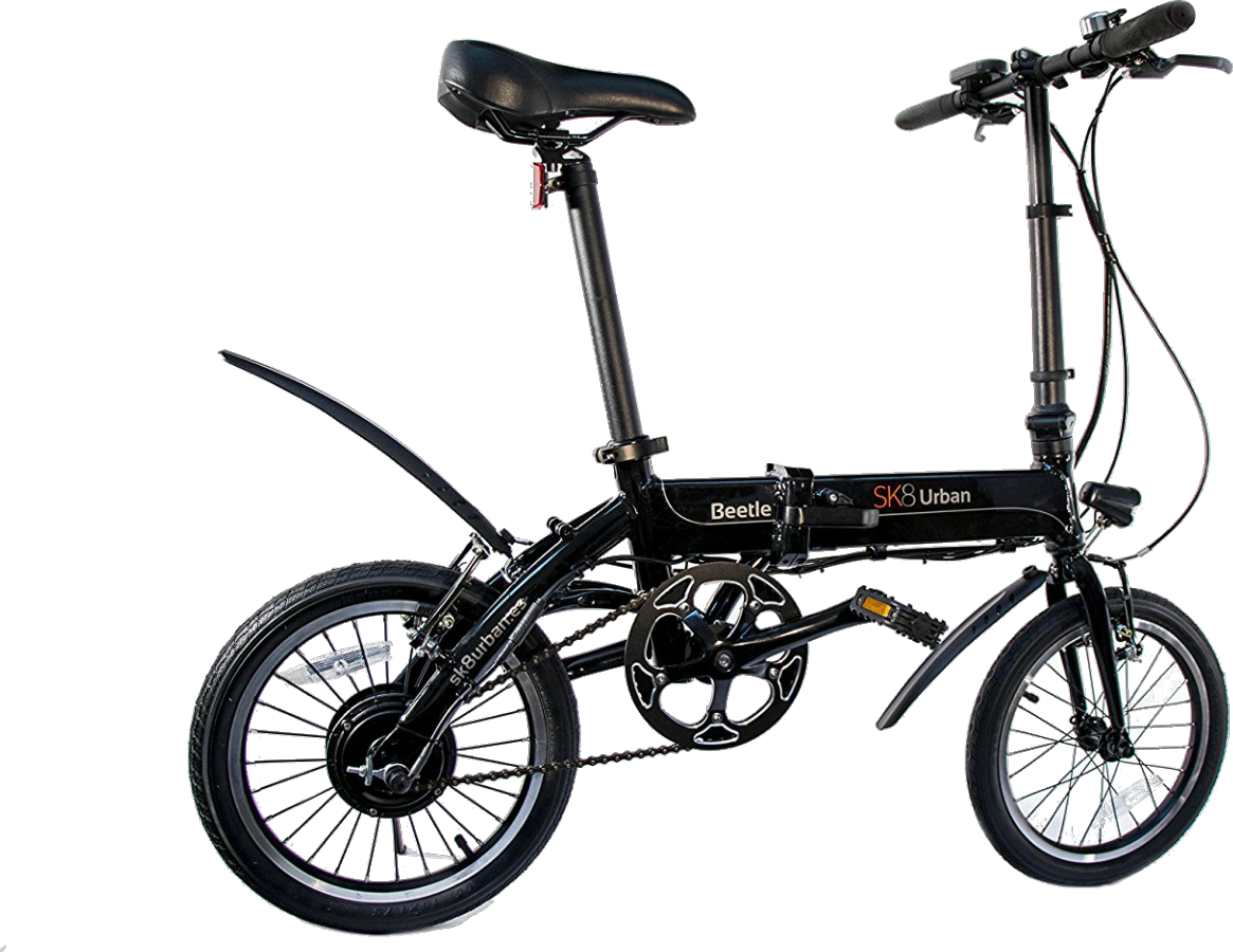 Bicicleta eléctrica - SK8 eBike Beetle, 250W, Plegable, 25km/h, Negro