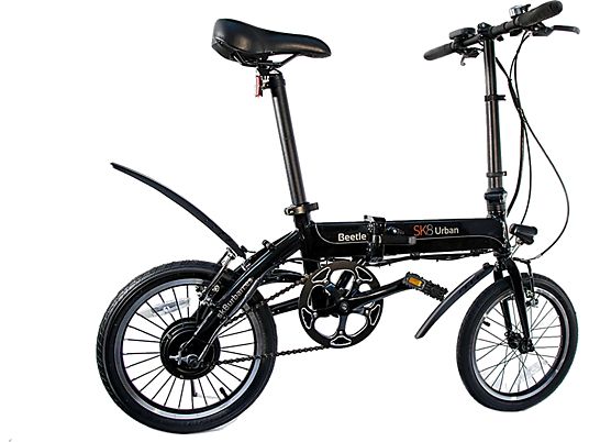 Bicicleta eléctrica - SK8 eBike Beetle, 250W, Plegable, 25km/h, Negro