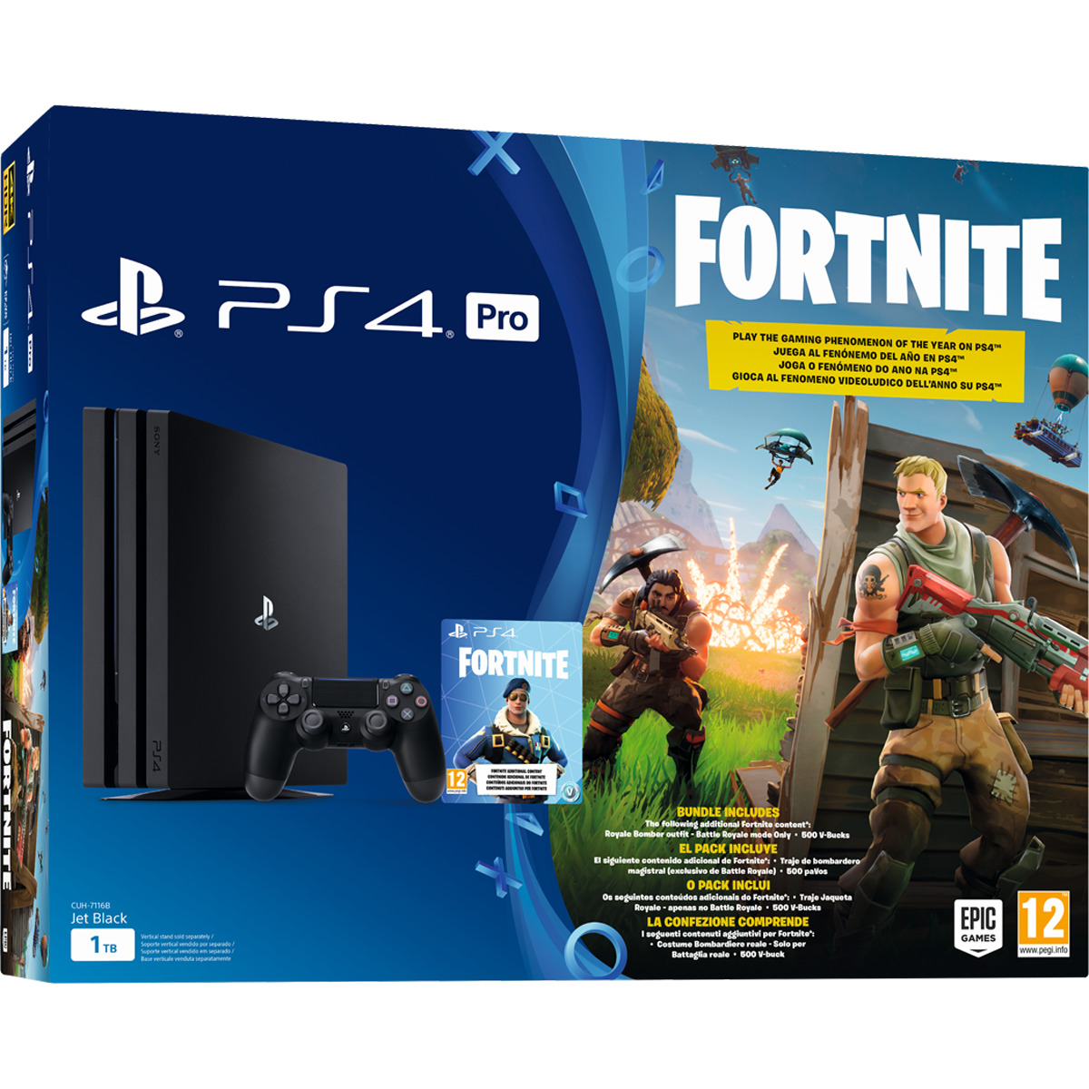 Consola - Sony PS4 Pro Negra, 1TB, DualShock + Voucher Fortnite