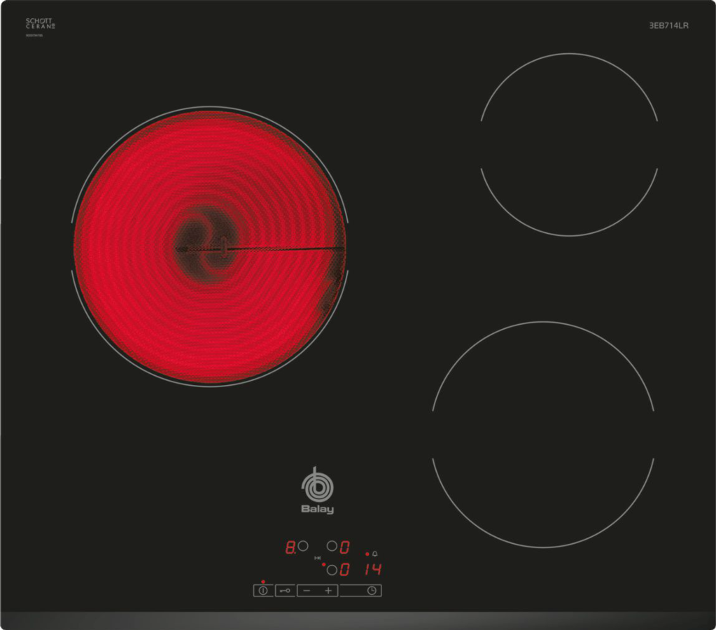 Encimera - Balay 3EB714LR, Vitrocerámica, Eléctrica, 3 zonas, 23 cm