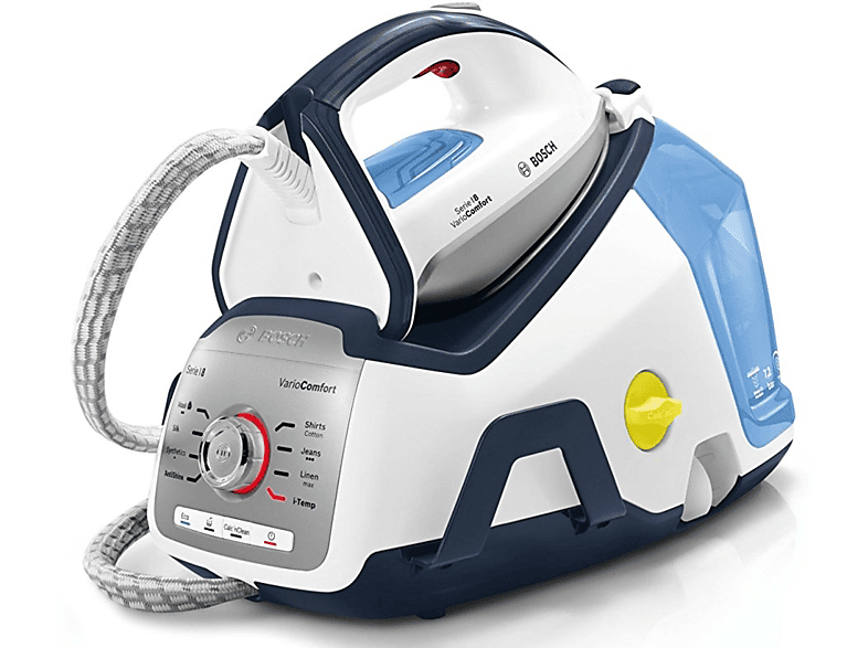 Centro de planchado - Bosch TDS8060, 2400W, 1,8 L, 7.2 bares, 120 g/min, Azul y blanco