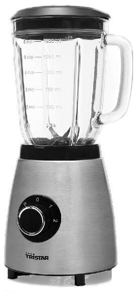 Batidora de vaso - Tristar BL-4458, 500 W, 1.5 L, 2 velocidades, Acero inoxidable