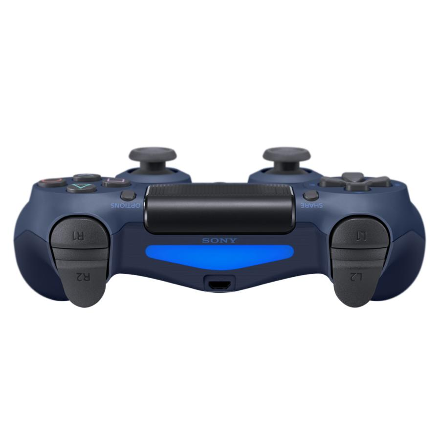 Un mando azul de PlayStation 4, vista superior, sobre fondo blanco.