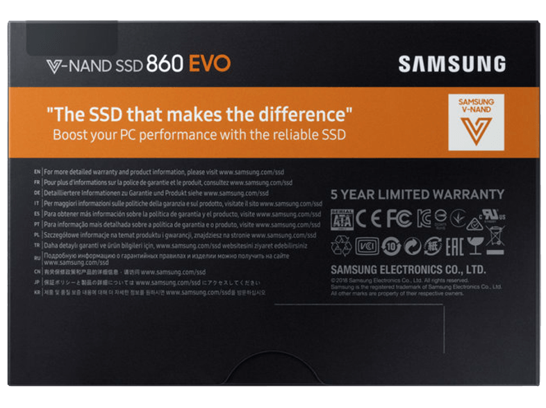 Disco duro SSD de 2 TB - Samsung SSD EVO 860, 2.5", 550 MB/s, 520 MB/s, Interfaz SATA 6 GB/s