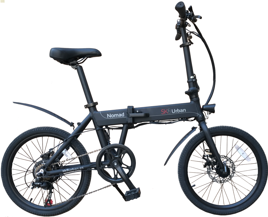 Bicicleta eléctrica - SK8 Urban Nomad, 250W, Plegable, 25km/h, Negro