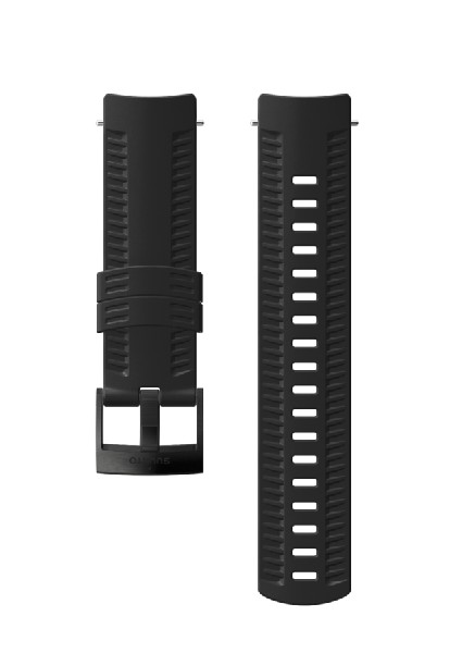 Dos correas de reloj negras con cierre sobre fondo blanco.