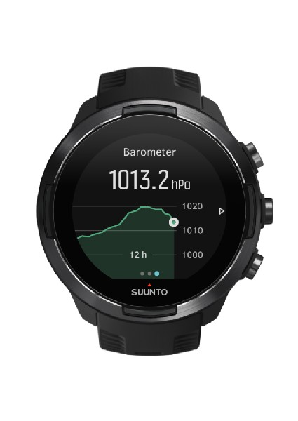Un reloj Suunto Barómetro. La pantalla muestra un gráfico y lecturas del barómetro.
