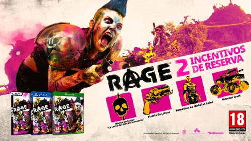 Anuncio del juego Rage 2 con portada, personajes e información del juego.