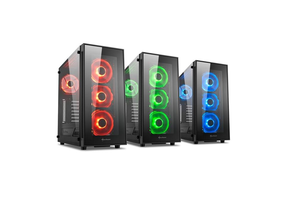 Caja PC - Sharkoon TG5 RGB, ATX Midi-Tower, 4 ventiladores LED RGB, Negro