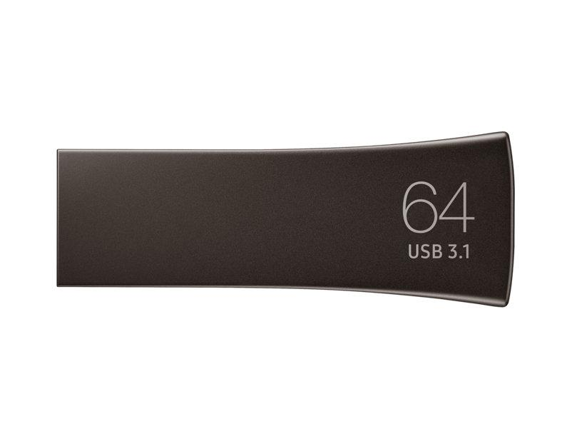 Memoria USB 64GB - Samsung Bar Plus, Conector USB Tipo A, 3.1 Gen 1, Llavero, Gris titan