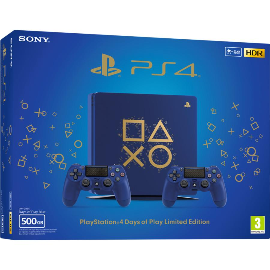 Consola - Sony PS4 Slim Edición Days of Play, 500Gb, 2 Mandos DualShock 4, Azul
