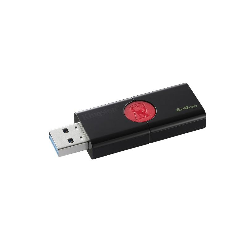 Memoria USB 64 GB - Kingston Datatraveler 106, 64 GB, USB 3.0, Negro y rojo