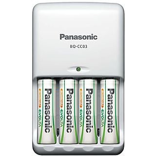 Pilas recargables con cargador - Panasonic BQ-CC03 Cargador de baterías para interior Blanco