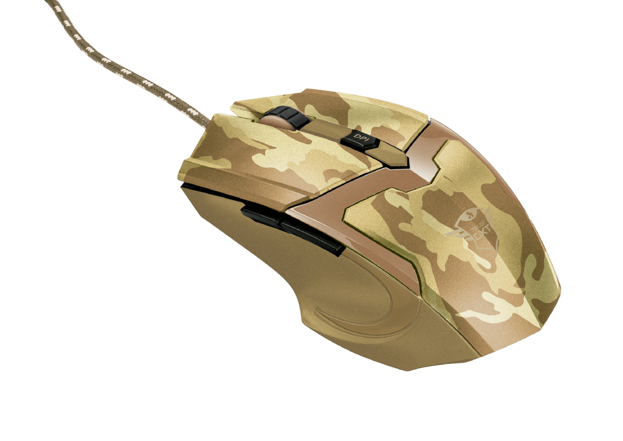 Ratón gaming - Trust GXT 101D GAV, USB, Óptico, 600-4800 ppp, Desert Camo