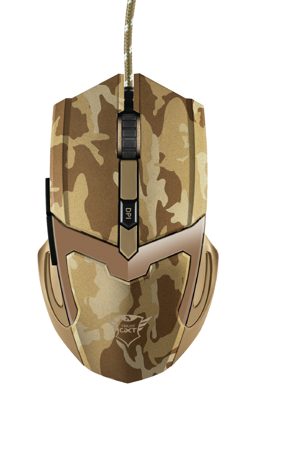 Ratón gaming - Trust GXT 101D GAV, USB, Óptico, 600-4800 ppp, Desert Camo