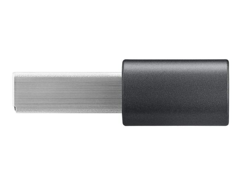 Adaptador USB-C a USB-A negro, visto desde arriba.