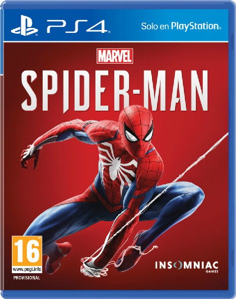 Portada del juego de PS4 de Marvel's Spider-Man, con Spider-Man sobre un fondo rojo.