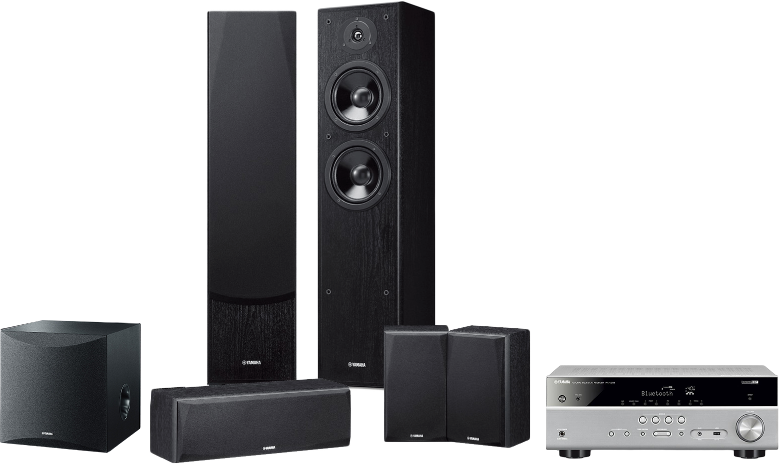YAMAHA NS-F51 + NS-P51 + NS-SW50BL 5.1 hangfalszett, fekete + RX-V385 erősítő, titán