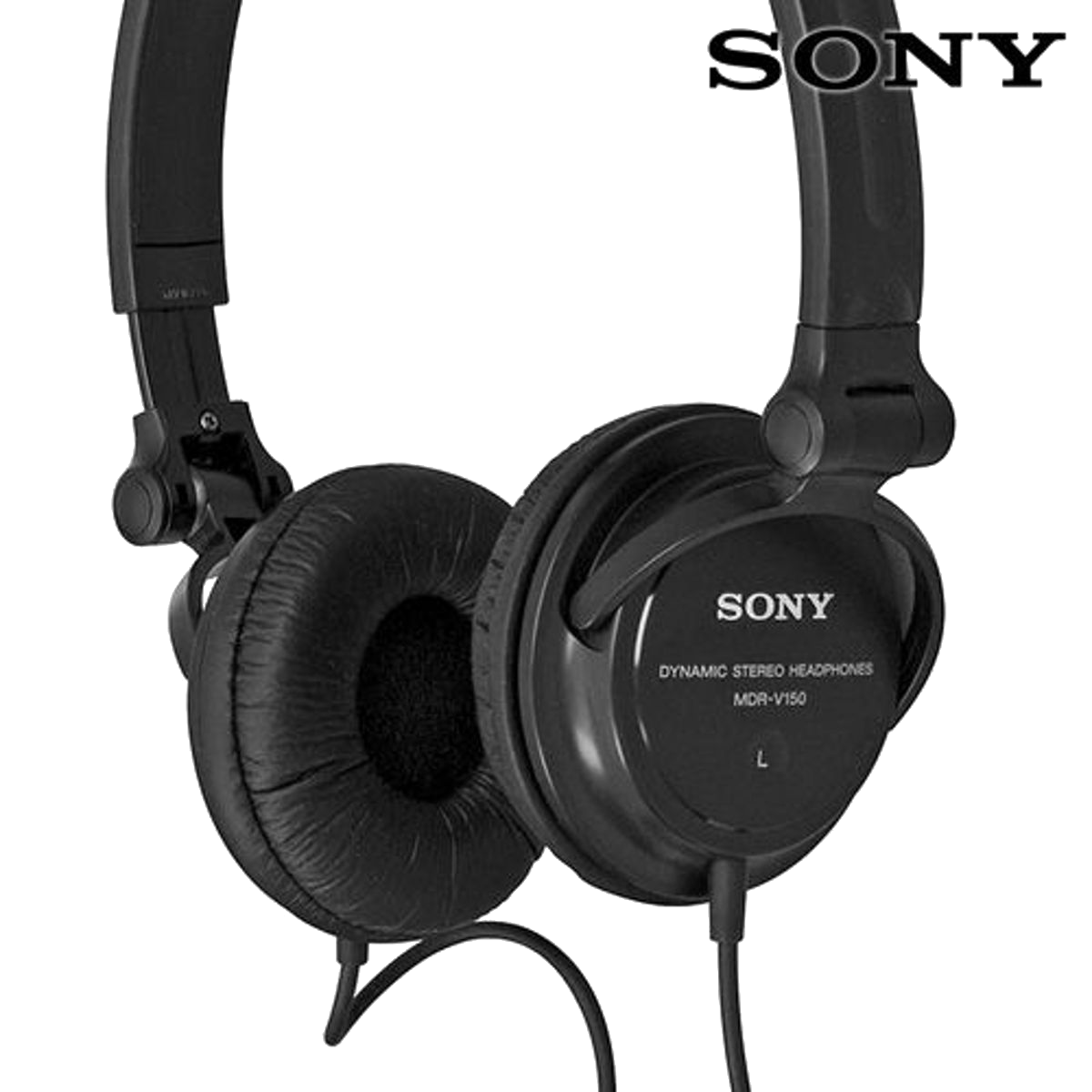 Fekete Sony fejhallgató fülkagylókkal és Sony logóval.