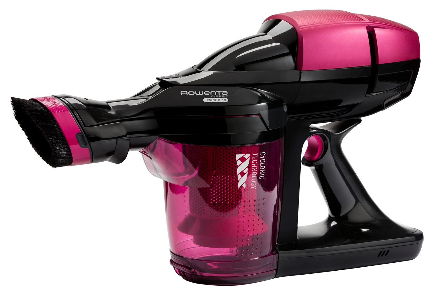 Aspirador escoba - Rowenta RH7329WO X-pert Essential 260, Ciclónico, Aspirador de mano, Negro y rosa