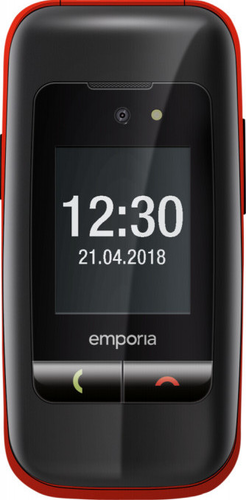 Téléphone portable noir et rouge, heure 12:30.
