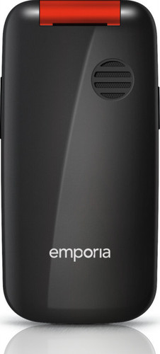 Téléphone portable noir avec le logo Emporia.