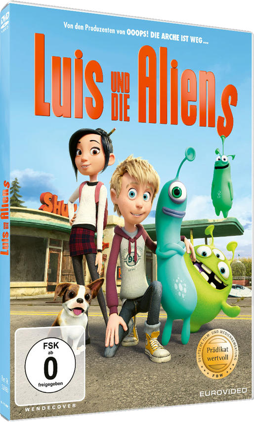 DVD-Cover von 'Luis und die Aliens'. Figuren sind zwei Kinder und Aliens. Der Titel ist oben.