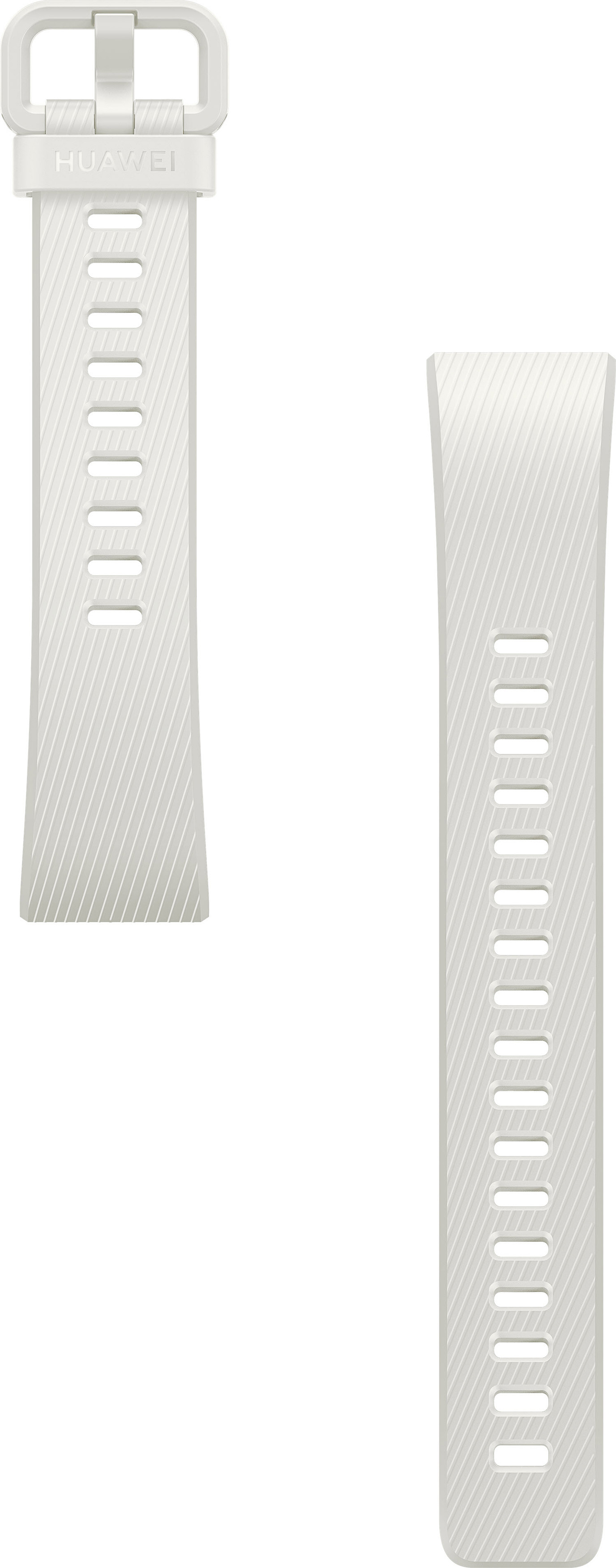 Weißes Uhrenarmband mit Löchern und einer Schnalle. Isoliert auf Weiß.