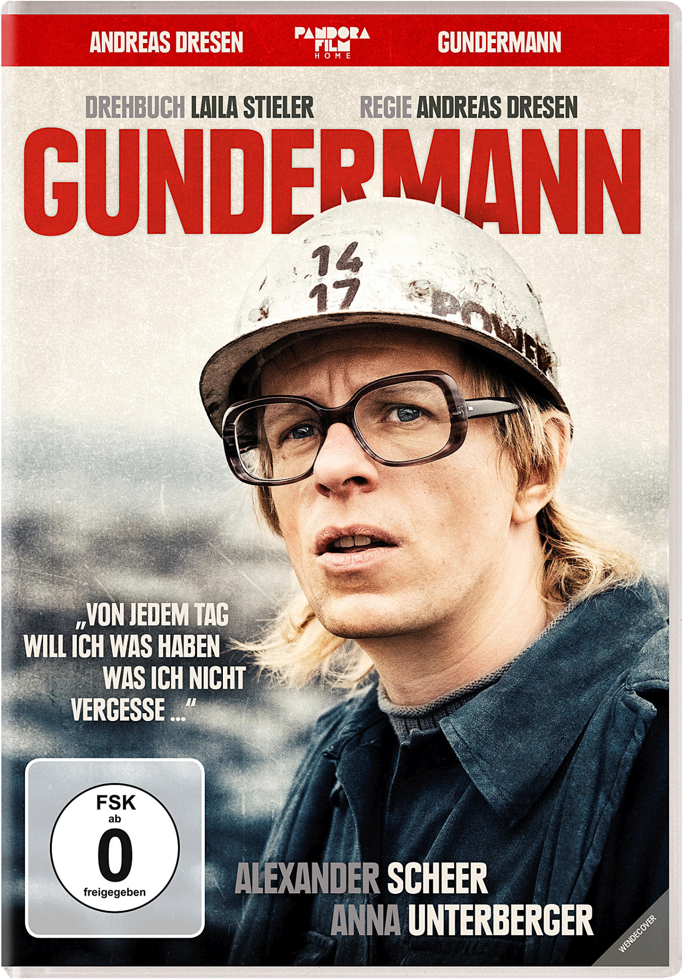 DVD-Cover für Gundermann. Ein Mann mit Brille schaut nach oben. Text: GUNDERMANN.