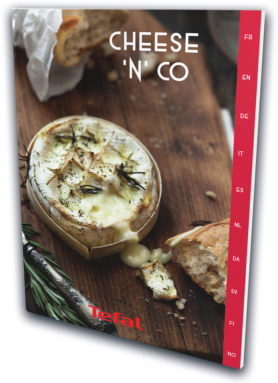 Omslag van een Cheese 'N' Co kookboek met gebakken kaas, brood en een mes.