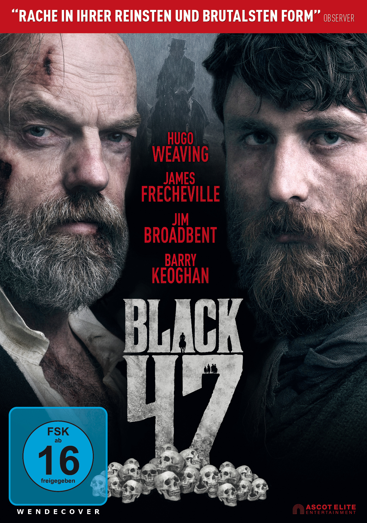 Filmposter für Black 47. Zwei Männer stehen sich gegenüber. Filmtitel unten und Schauspielernamen oben.