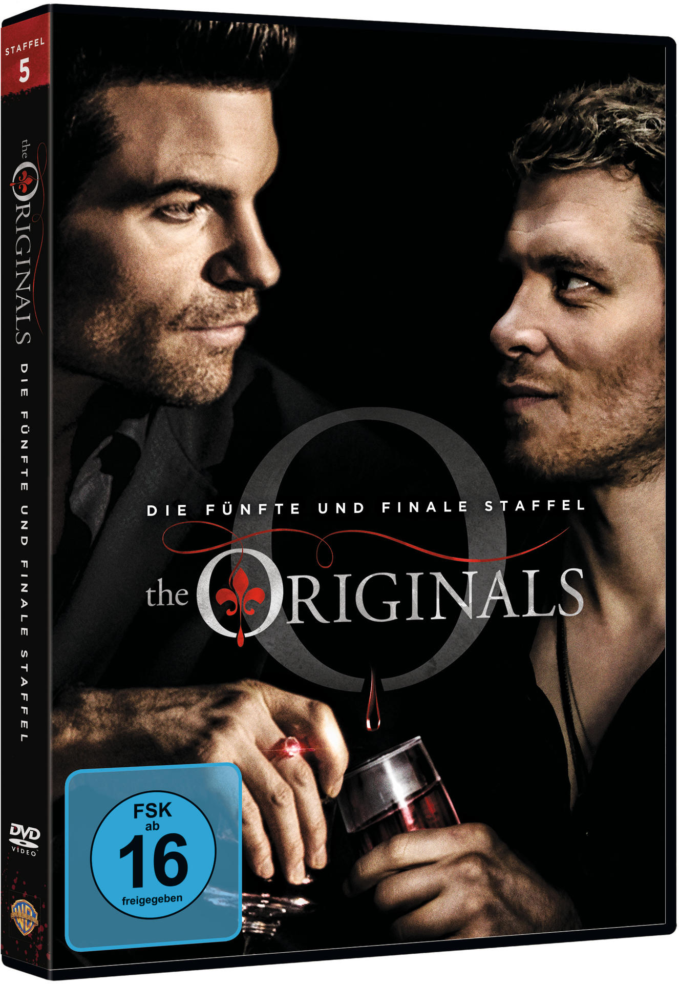 DVD-Cover für The Originals Staffel 5. Zeigt zwei Männer in Anzügen. Dunkler Hintergrund.