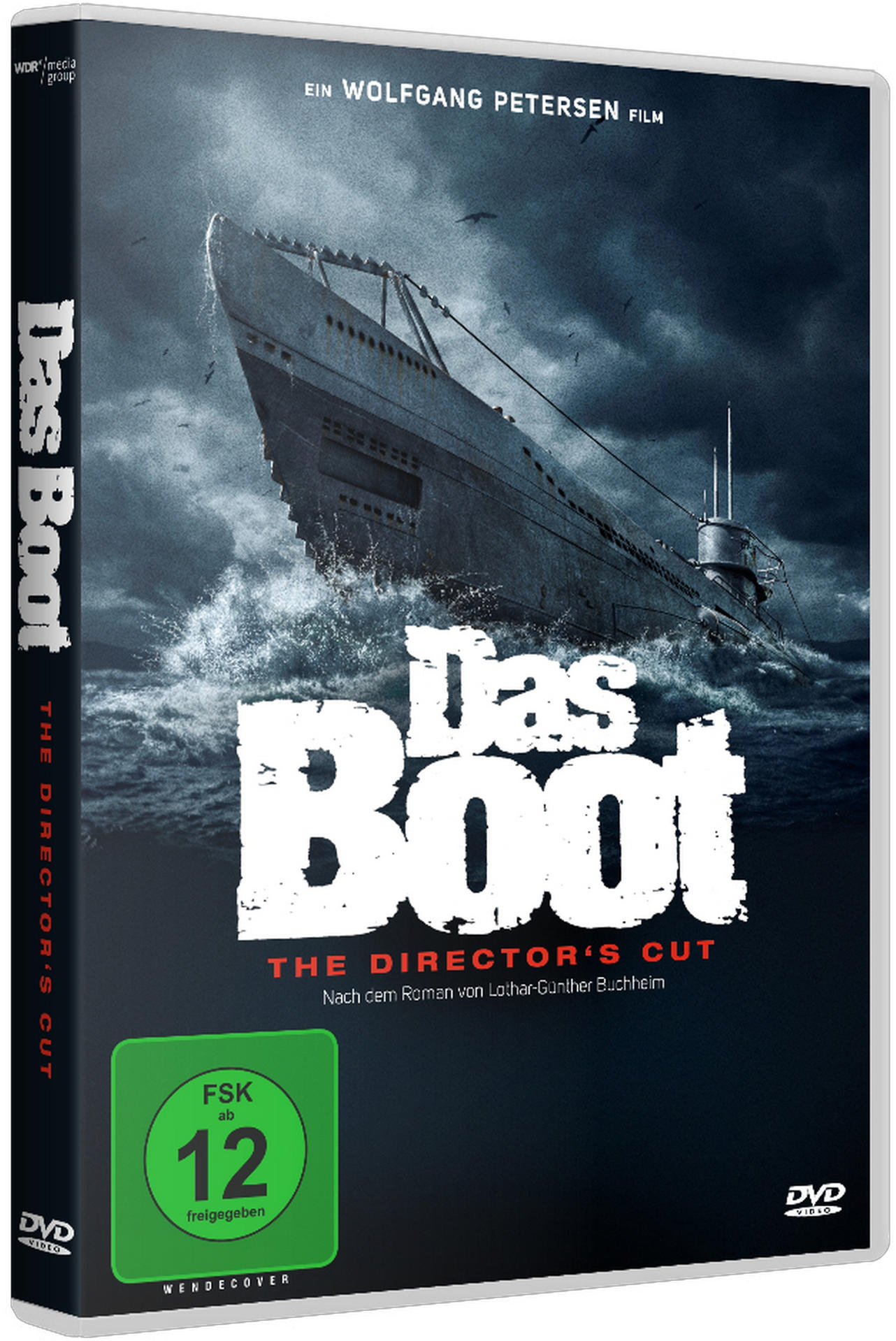 DVD-Cover mit U-Boot-Bild und Text, 'Das Boot' auf Deutsch.