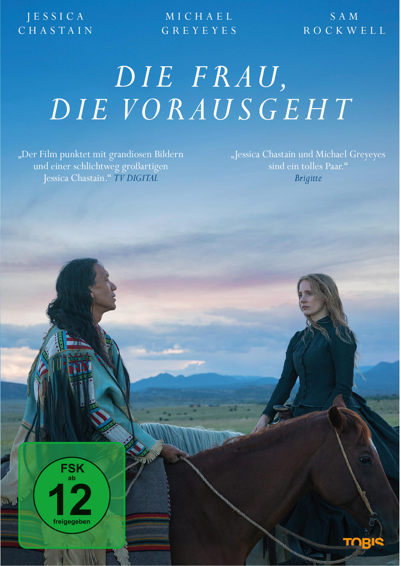 DVD-Cover, The Woman Who Walks Ahead. Zeigt eine Frau auf einem Pferd und einen indianischen Mann.