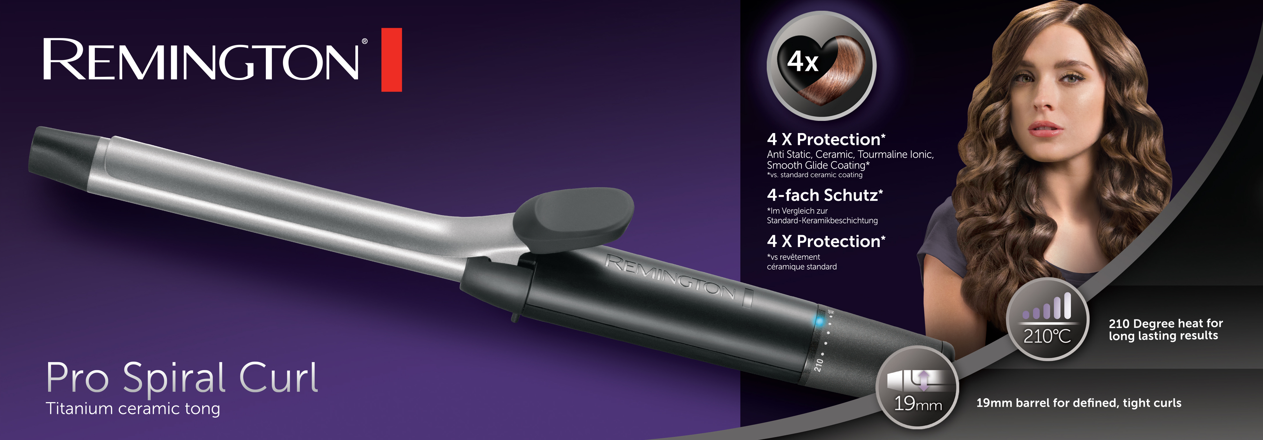 Remington Pro Spiral Curl iron. Silver and black with woman's image.