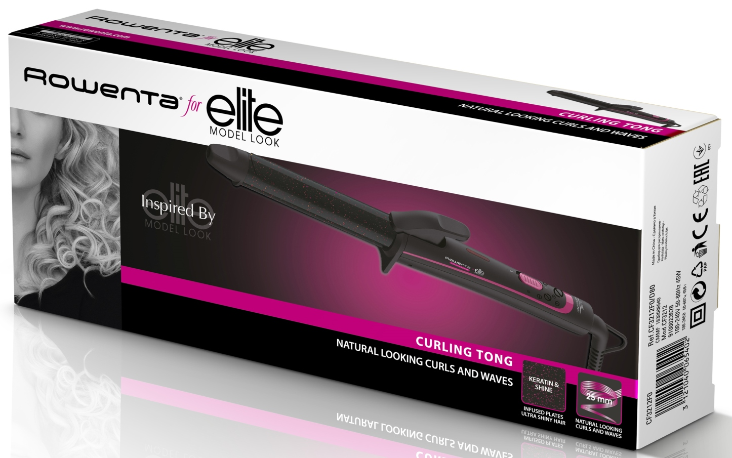 Rizador - Rowenta Elite 25 mm, Revestimiento de queratina, Temperatura ajustable, Antiencrespamiento