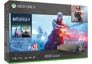 Xbox One X 1TB - Battlefield V Gold Rush Special Edition Bundle - All-In-One Entertainment System - Grau/Gold/Schwarz